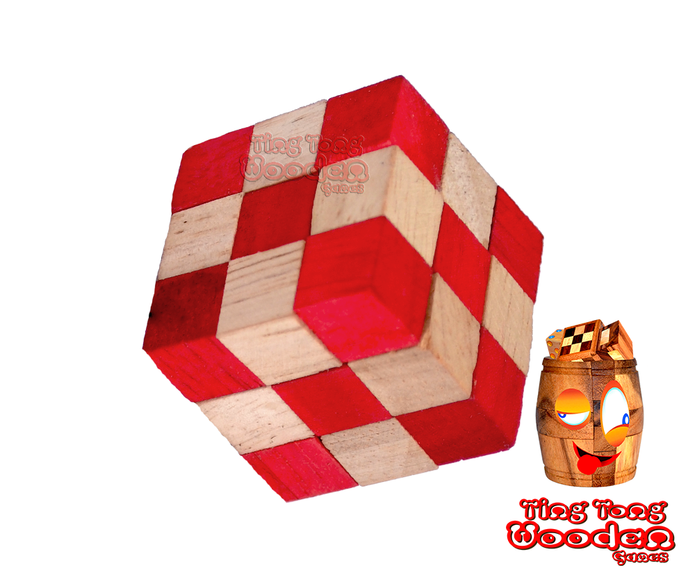 Snake Cube Schlangenwürfel bei Ting Tong Holzspiele in der Level Box mit 6 verschiedenen Würfelschlangen zum Knobeln
